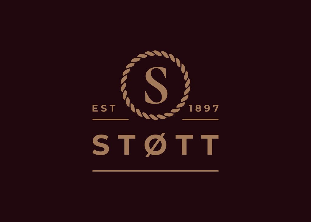 Støtt sin logo i beige bestående av S-symbol med sirkel rundt og teksten Est 1897 Støtt.